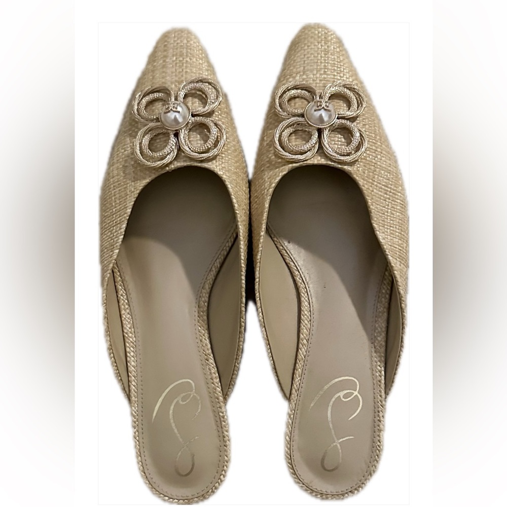 Sam Edelman Tan Mules with Floral Accent